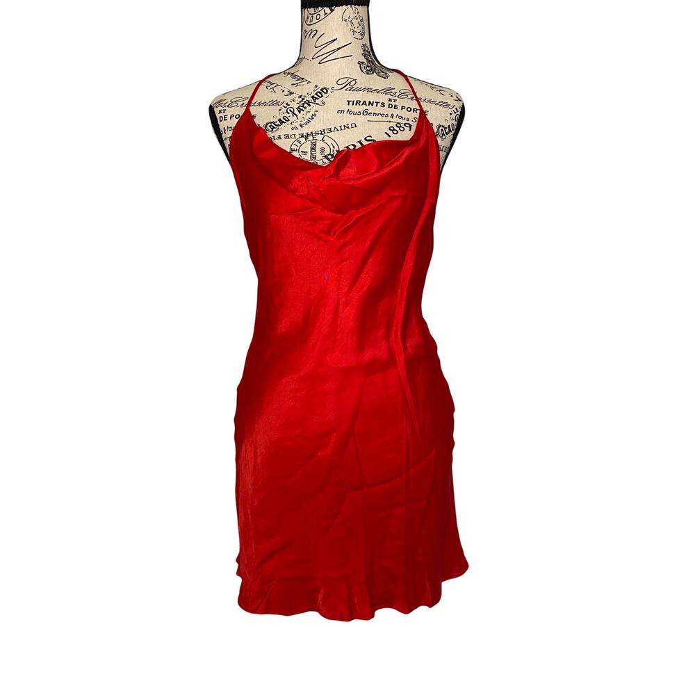 Zara Mini Red Satin Silky Slip Dress Cowl Neck Date Night Romantic 90s Small